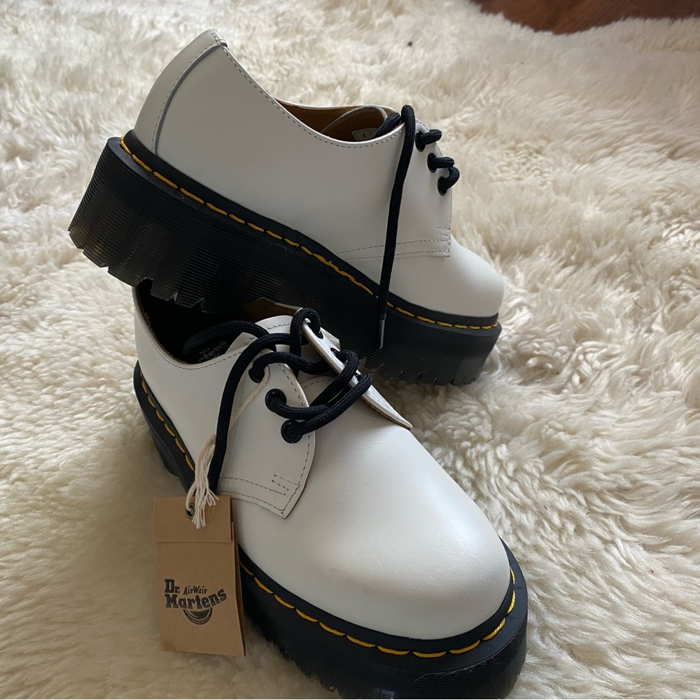 Dr. Martens White Leather Platform Oxfords